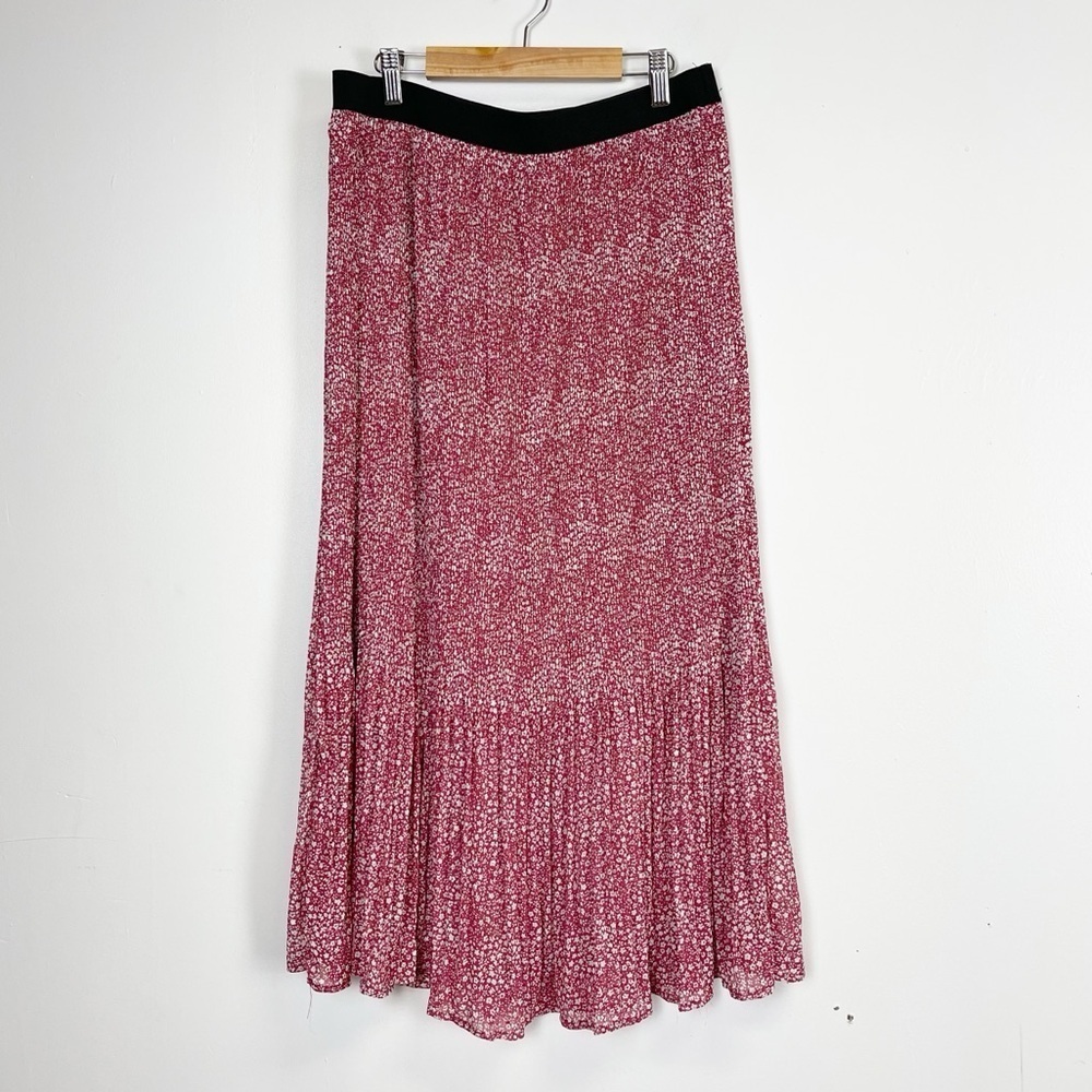 NEW Adrianna Papell Midi Skirt Womens Medium Red Floral Pleated Pull On Stretch